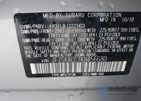 2019 Subaru Forester from USA, damaged, VIN JF2SKACC7KH456680